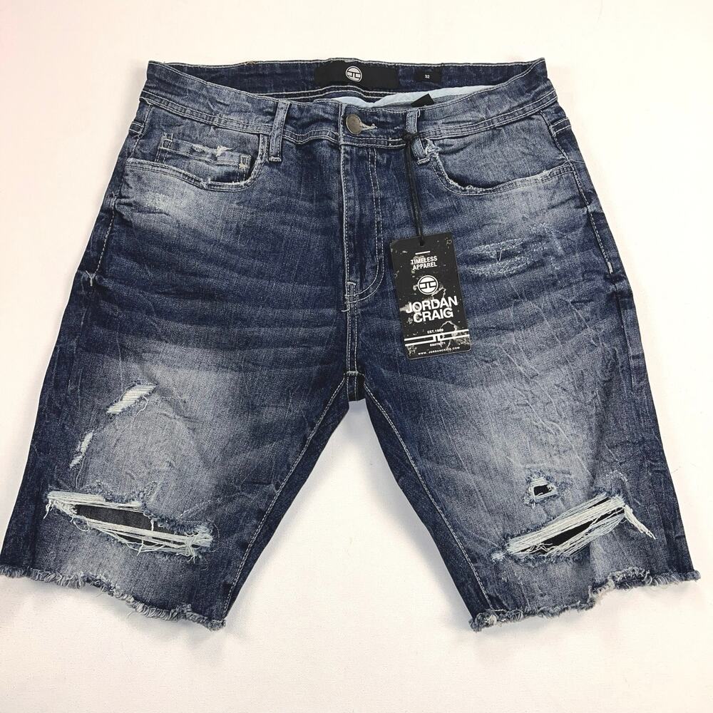Jordan Craig Madison Denim Shorts Ripped Stonewash Gradient Wash Raw Hem Size 32
